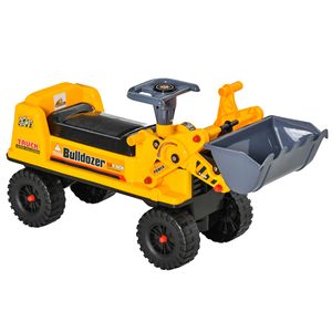 Escavatore Bulldozer Multifunzione Cavalcabile per Bambini 2-3 Anni Giallo con Volante e Vano Portaoggetti Sotto il Sedile - Product Image 1
