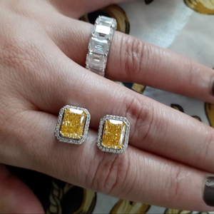 Pendientes de Diamantes Cultivados en Laboratorio, Color Amarillo Radiante, Oro Blanco de 14K, Certificados por IGI, Estilo Minimalista, Regalo para Compromiso, Boda o Fiesta - Product Image 6