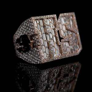 Custom <b>Iced</b> Out Baguette Cut Moissanite <b>Ring</b> Rhodium Plated 925 Sterling Silver Pave Set Hip Hop Jewelry - Product Image 3
