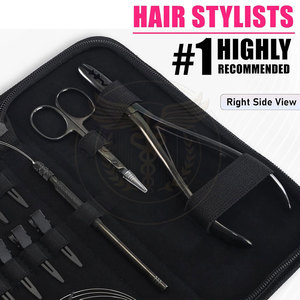 QORVEX INSTRUMENTS Hair Extension Tools Kit Stainless Steel 12pcs Clips Micro Beads <b>Crimping</b> Plier Scissors Installation Remover - Product Image 3