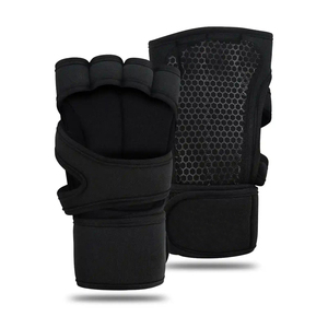 Half <b>Finger</b> Fitness Gloves Black Neoprene Material Adjustable Wrist <b>Strap</b> for Weight Lifting Gym Men - Product Image 1