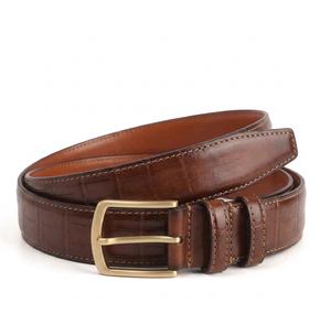 Cinturón de Cuero Vacuno Marrón de Primera Calidad para Hombre, Estilo Vintage, Elegante, con Costuras en Contraste, Hebilla de Cobre Trenzada, Estilo Casual de Negocios - Product Image 1