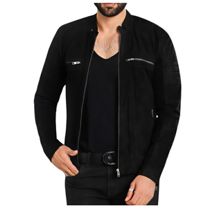 Nouvelle Arrivée Blouson en Cuir pour Homme Grande Taille Col Montant Boutons Cachés Hiver Logo Avant Blouson Moto en Cuir - Product Image 4