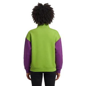 Custom Logo Green Oversized Stand Collar Sweatshirt Half Zip Drop-Shoulder Full Sleeve Knitted Print Casual Women's Hoodies Top - Product Image 2