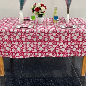 Red Floral Printed Cotton <b>Tablecloth</b> <b>Square</b> Classic Woven Washable Home Use Washable Home Use Durable Washable Customizable - Product Image 2