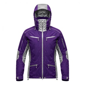 Chaqueta de Esquí Impermeable con Capucha para Hombre AMKOOR ENTERPRISES, Color Morado y Gris con Bloques de Color, Forro Polar para Otoño, Estilo Deportivo, Cierre de Cremallera - Product Image 1