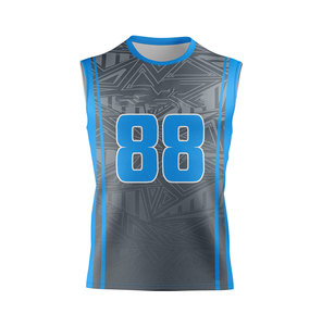 Conjunto de Uniforme de Voleibol Sublimado Personalizado, Sin Mangas, 88, Azul Gris, Patrón Geométrico, Absorbe la Humedad, Ajustado, Unisex para Adultos - Product Image 2