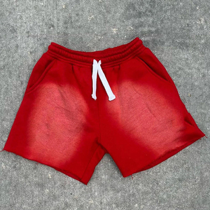 Ensemble short homme vintage délavé à l'acide avec logo personnalisé, tenue streetwear écologique 100% coton respirant anti-plis avec cordon de serrage - Product Image 1