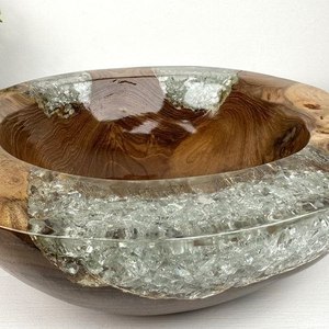 Handcrafted resin wood bowl <b>epoxy</b> decorative fruit bowl modern home decor glossy finish <b>table</b> centerpiece - Product Image 5
