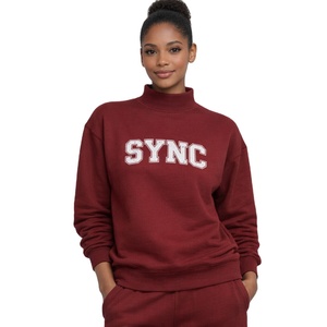 Sudadera de punto oversize de cuello simulado para mujer, de moda, para invierno, con manga larga de forro polar y bordado frontal personalizado - Product Image 1
