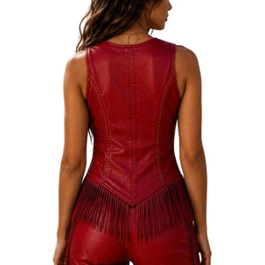 Gilet en cuir véritable marron à franges pour femme, style western, pour cowgirl et rodeo - Product Image 4