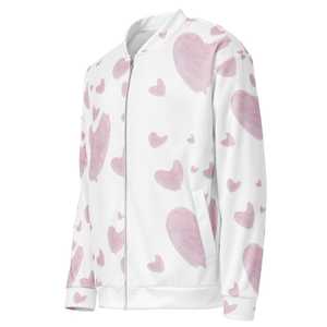 <b>White</b> Bomber <b>Jacket</b> With Pink Heart Print Unisex Casual Spring Cotton Pullover <b>Jacket</b> Regular Fit Turn-down Collar - Product Image 3