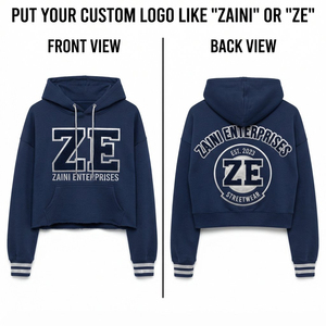 Premium 220 GSM Cotton Fleece <b>Women's</b> Lined Crop <b>Top</b> Hoodie <b>Navy</b> Blue Pullover Custom Embroidered Logo Rib Cuff Sweatshirt - Product Image 1