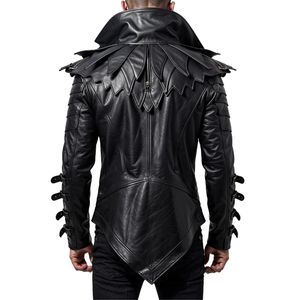 <b>Men's</b> Genuine Leather Biker <b>Jacket</b> Turn-down Collar Zipper Closure Slim Fit Motorcycle Coat Autumn Wear - Product Image 2