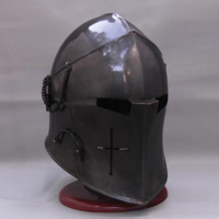 Casco Barbuta Italiano de Acero Dulce, Casco de Caballero Medieval, Acabado Gris Antiguo, Reconstitución Histórica, Feria Renacentista