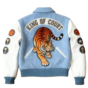 High Quality Men's Custom Logo Cow Skin Leather Sleeves Wool Body Bomber Varsity Jacket Waterproof Windproof <b>Hip</b> Hop Streetwear - Product Image 3