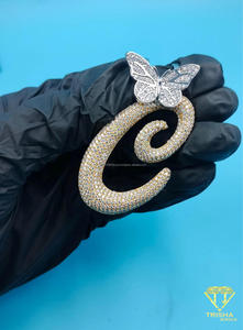Collar de Oro con Colgante de Letra 'C' Estilo Hip Hop, con Mariposa y Diamantes de Moissanita, Joyería Brillante, Regalo - Product Image 2
