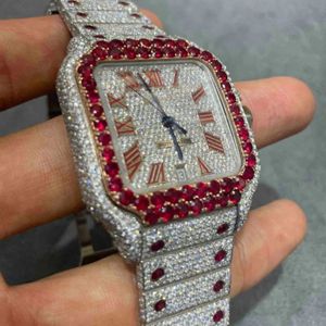 Hip Hop Jewelry <b>Watch</b> Round Cut Vvs Lab Grown Moissanite Diamond <b>Watch</b> Rubber Strap Handmade Mechanical <b>Watch</b> - Product Image 5