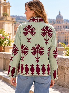 Veste brodée vert sauge, veste florale Suzani bordeaux, vêtement d'extérieur ethnique bohème - Product Image 4