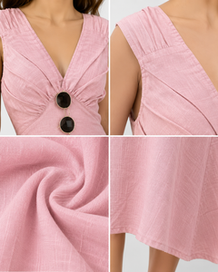 Vestido Maxi Casual de Lino y Algodón de Alta Calidad para Mujer, Sin Mangas, Cuello en V, Busto Fruncido, Largo, para Verano y Vacaciones - Product Image 5