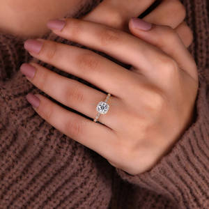 Anillo de compromiso de Milgrain de estilo vintage clásico, oro sólido de 14 quilates con diamante de corte cultivado en laboratorio, anillo de Estilo Vintage clásico para mujer - Product Image 5