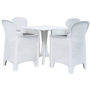 Set da pranzo da 5 pezzi in Rattan di plastica bianca Set di mobili da esterno durevoli - Product Image 1