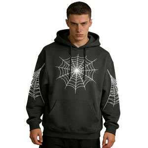 Sweat-shirt d'hiver unisexe imprimé Spider 555 gris, ODM, écologique, respirant, style gothique streetwear, 350 grammes, molleton de coton, avec poche - Product Image 1