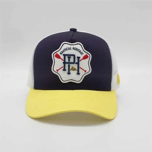Custom Logo Trucker <b>Hat</b> <b>Navy</b> White Yellow Mesh Cap Embroidery Logo Patch 6-Panel Adjustable Unisex Casual Spring Summer - Product Image 2