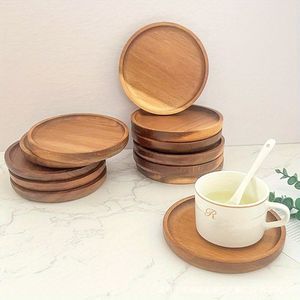 Lightweight Wooden Coaster <b>Set</b> Round Heat Resistant Cup Pad Coffee <b>Tea</b> Mug Glass Anti Slip Table Protection Bar Home Hotel Use - Product Image 2
