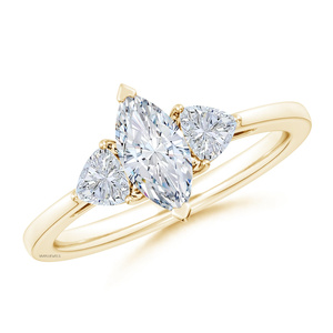 Anillo de Compromiso Clásico de Oro Amarillo con Diamante Cultivado en Laboratorio Corte Marquesa, Piedras Laterales Trillón, Certificado IGI, Oro 10K, Aniversario, Boda - Product Image 1