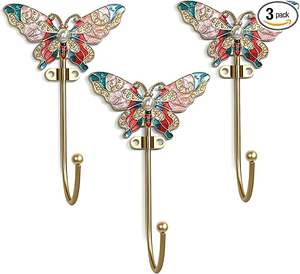 Crochets muraux décoratifs en métal, lot de 3, design toucan, paon, papillon et fleur, pour l'intérieur et l'extérieur - Product Image 4