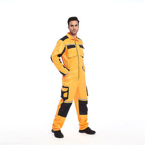 Combinaison de travail orange haute visibilité pour hommes, uniforme de sécurité à manches longues, bande réfléchissante, matière polyester - Product Image 3
