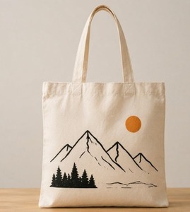 Mountain Print Cotton Canvas Tote Bag Eco Friendly <b>Cream</b> Large Capacity Outdoor Sunset Landscape Shoulder <b>Handbag</b> Reusable Tote - Product Image 2
