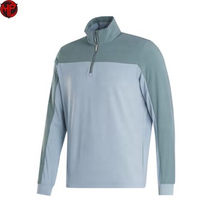 Sudadera de golf de punto para hombre, transpirable, de malla, con cremallera de un cuarto, manga larga, con bloques de color, informal, deportiva, con logo frontal - Product Image 2