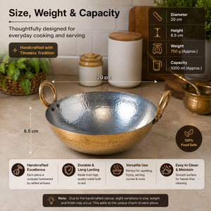 Hand Hammered Iron Kadai Wok with Brass Handles | Traditional Indian Karahi for Cooking Frying Restaurant Use - Product Image 5