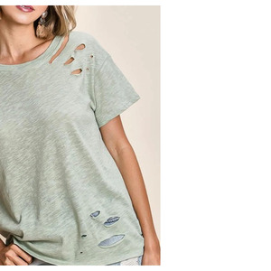 Customized 100% Cotton Women's Solid Anti-Wrinkle Distressed Oversized Loose Lightweight Blank Custom Logo <b>T</b>-Shirt - Product Image 3