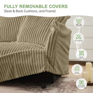 Divano a 2 Posti in Corduroy con Rivestimento Rimovibile, Oversize, per Soggiorno, con 2 Pouf, per Home Theater, Opzione Divano Letto - Product Image 6