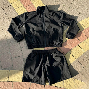 OEM Custom Breathable Men Windbreaker Tracksuit Stand Collar <b>Jacket</b> Matching Shorts for Travel and StreetwearLightweight Crinkle - Product Image 1
