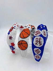New Sports & Patriotic Beaded Headband Gameday Handmade Knotted <b>Basketball</b> Star Embroidered Hair Accessories for Women and Girls - Product Image 3