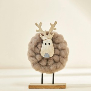 <b>Wooden</b> Reindeer Christmas Decoration With <b>Wool</b> Body Heart Xmas Sign Tabletop Holiday Decor - Product Image 3