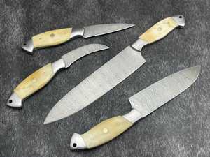 Juego de cuchillos de cocina japoneses de acero de Damasco hechos a mano Clásicos al por mayor, 4 piezas, cuchillo de Chef con mango de hueso de camello, juego de cuatro piezas - Product Image 6
