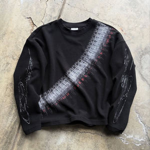 Sweat-shirt personnalisé surdimensionné en maille gaufrée à col rond et manches courtes, uni, en mélange de coton épais, écologique, respirant, OEM ODM - Product Image 1