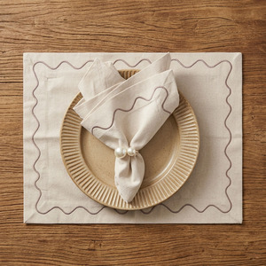 Custom Classic Washable Reuse Embroidery Geometric <b>Placemats</b> Napkins Sets 100% Natural Linen Mats for Home Wedding Events - Product Image 3