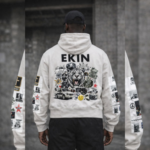 Custom XXXL 400 Gsm Cotton <b>Fleece</b> Breathable Digital print, Unisex Patch Embroidery Regular Fit Zip Hoodie - Product Image 4