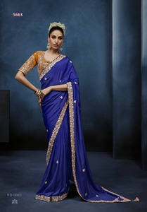 Designer Beautiful Fancy <b>Tissue</b> silk Moti, Cut Dana, Beads, Sequin, Stone, Zardozi Work <b>Wedding</b> Wear Saree, Party Wear - Product Image 1