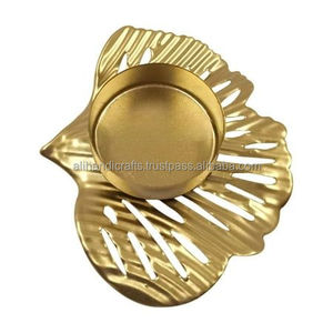 Leaf Shape Geometric Cutout Vintage Metal <b>Tealight</b> <b>Holder</b> - Modern Antique Shadow Candle Stand for Interior Decorators - Product Image 2
