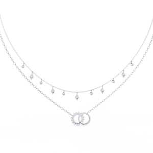Collar de Joyería de Diamantes en Capas de Oro Blanco de 10K, 14K y 18K con Colgantes de Círculos Celestiales Entrelazados - Product Image 4