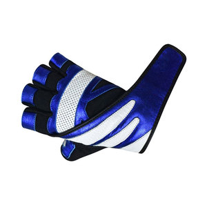 Gants de fitness demi-doigts bleus et blancs en cuir PU respirant pour musculation et entraînement en salle de sport, unisexe, à enfiler - Product Image 5