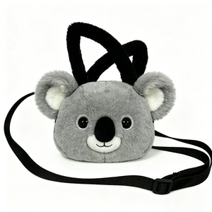 Sac à bandoulière koala gris personnalisé, sac fourre-tout en peluche à thème animal pour enfants, sac bandoulière koala en peluche, sac à main en peluche mignon avec visage de koala - Product Image 2