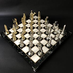 Ensemble d'échecs de luxe en métal, pièces en laiton antique et argent, plateau pliable décoratif en bois, jeu de société, cadeau, vente en gros - Product Image 5